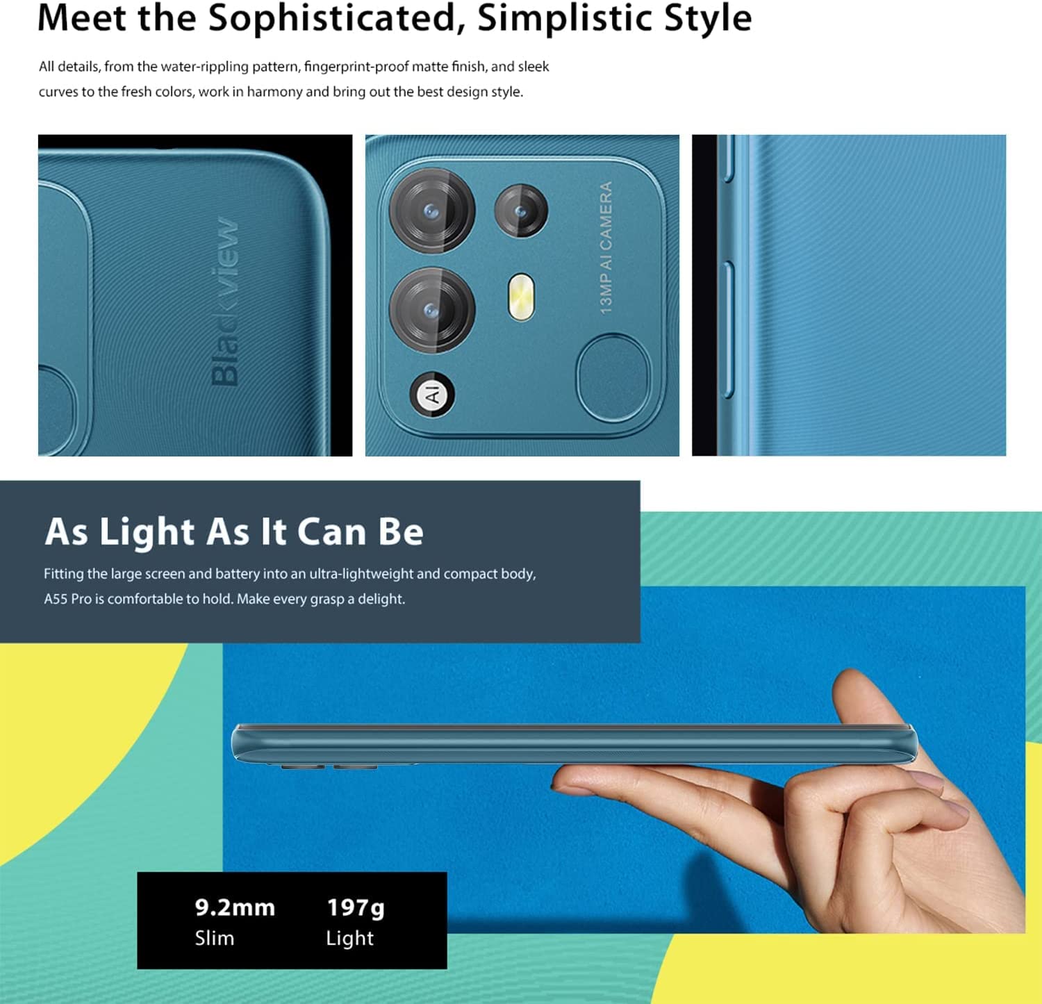 Blackview Unlocked Smartphones， A55 Pro， 4G Dual SIM Unlocked Cell Phones Android 11， 4GB RAM 64GB ROM，6.528" HD+，Face ID+Fingerprint Unlock，4780mAh High Capacity Battery，13MP+5MP，T-Mobile Phone，Blue - Image 7